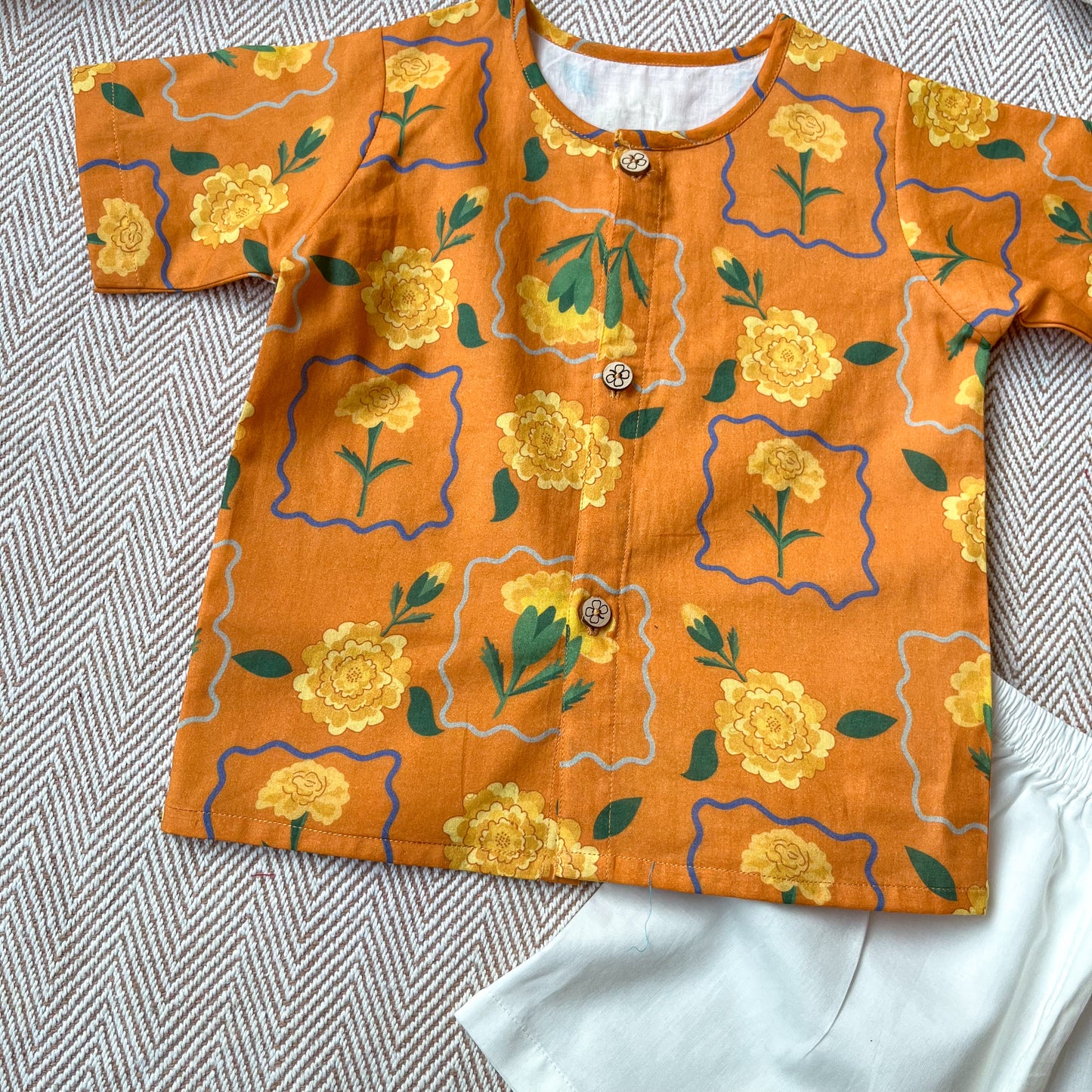 Organic Cotton Marigold Orange Jhabla Set