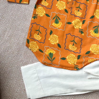 Organic Cotton Marigold Orange Kurta Set