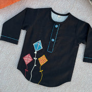 Black Patchwork Kite Unisex Kurta