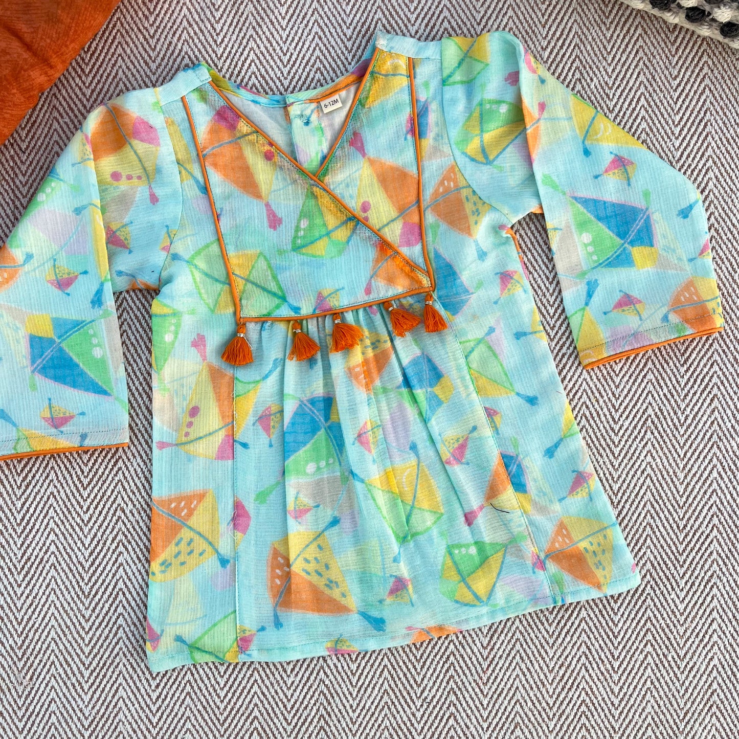 Sankranti special kota doriya with organic cotton voile lining, kites print kurta set for infants, toddlers and kids