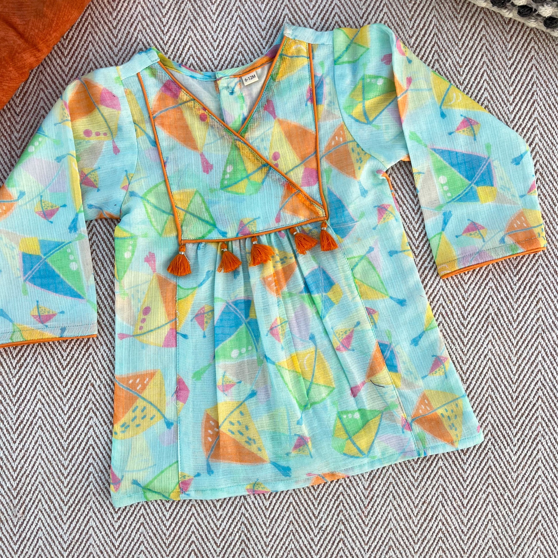 Sankranti special kota doriya with organic cotton voile lining, kites print kurta for infants, toddlers and kids