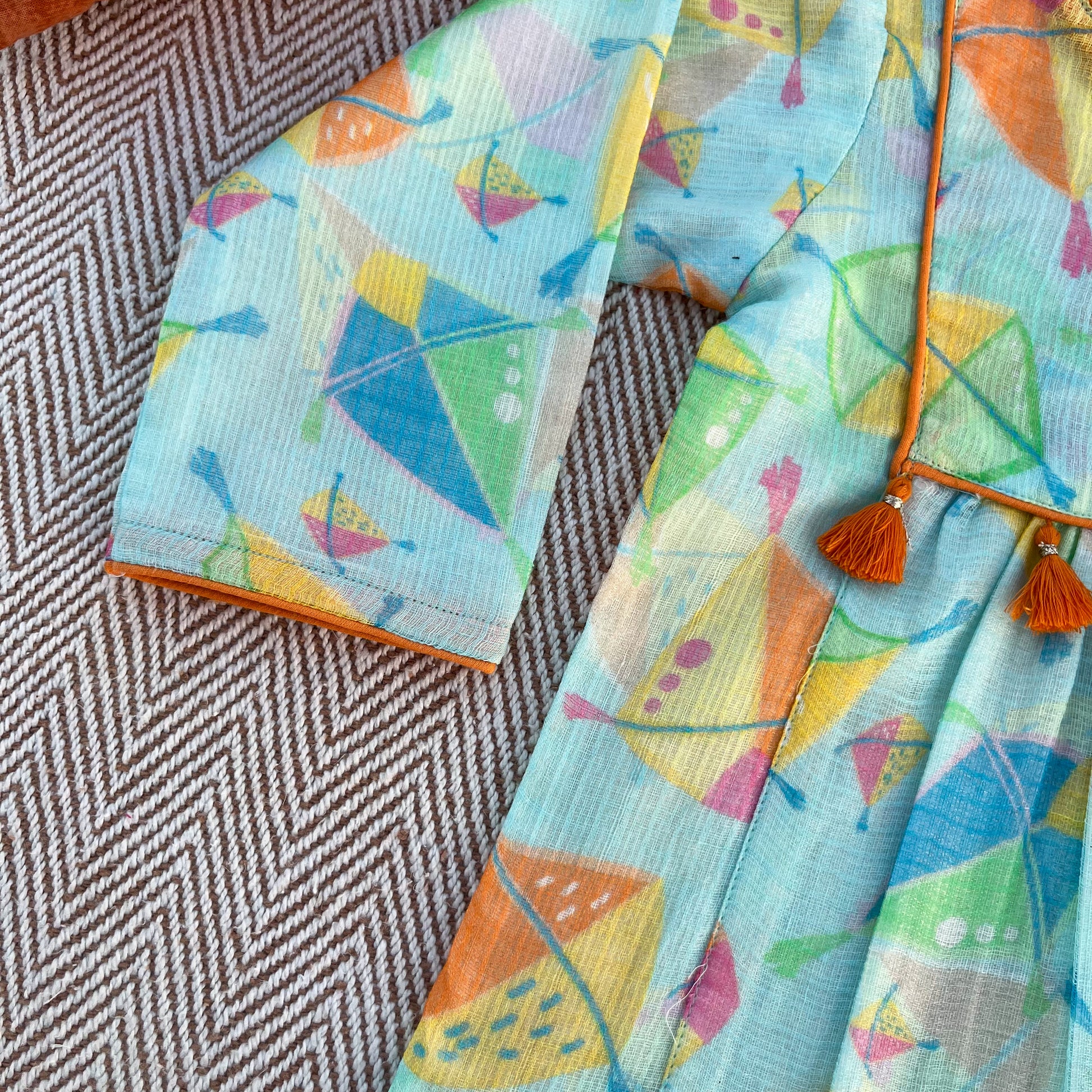 Sankranti special kota doriya with organic cotton voile lining, kites print kurta for infants, toddlers and kids