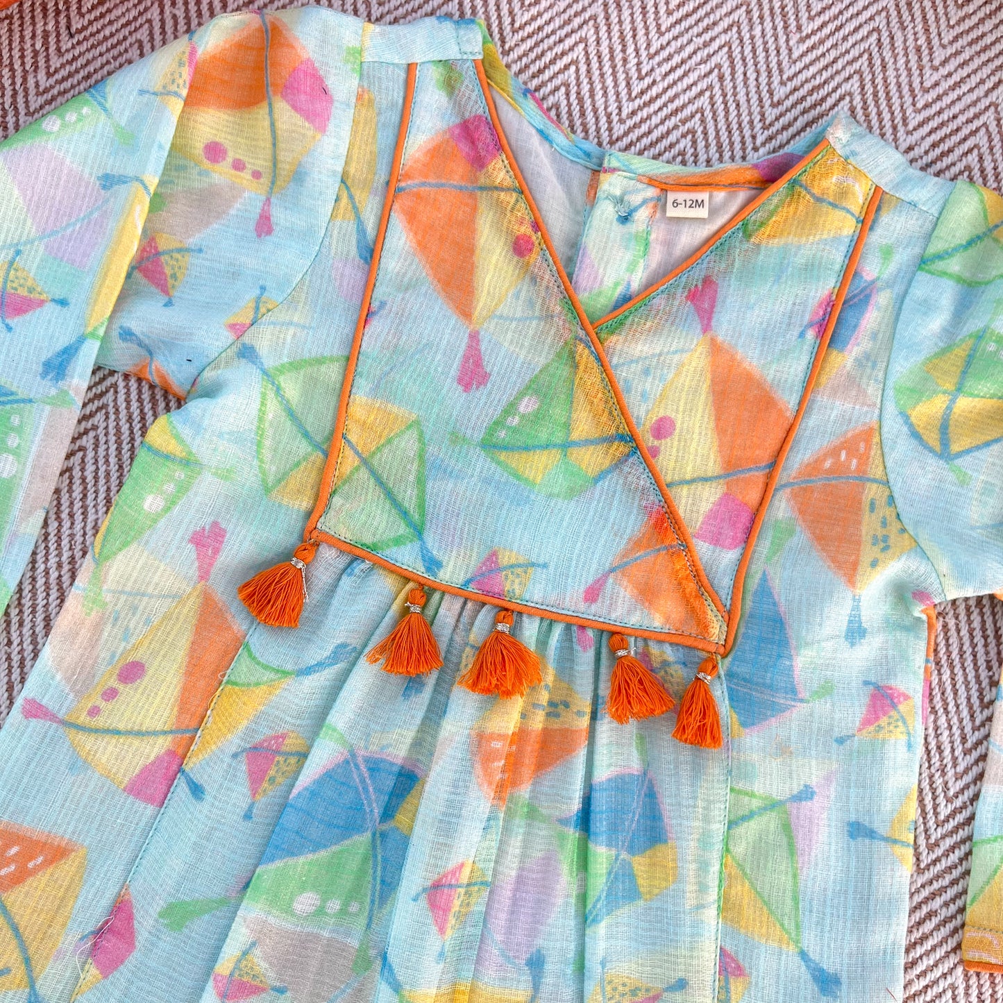 Sankranti special kota doriya with organic cotton voile lining, kites print kurta set for infants, toddlers and kids