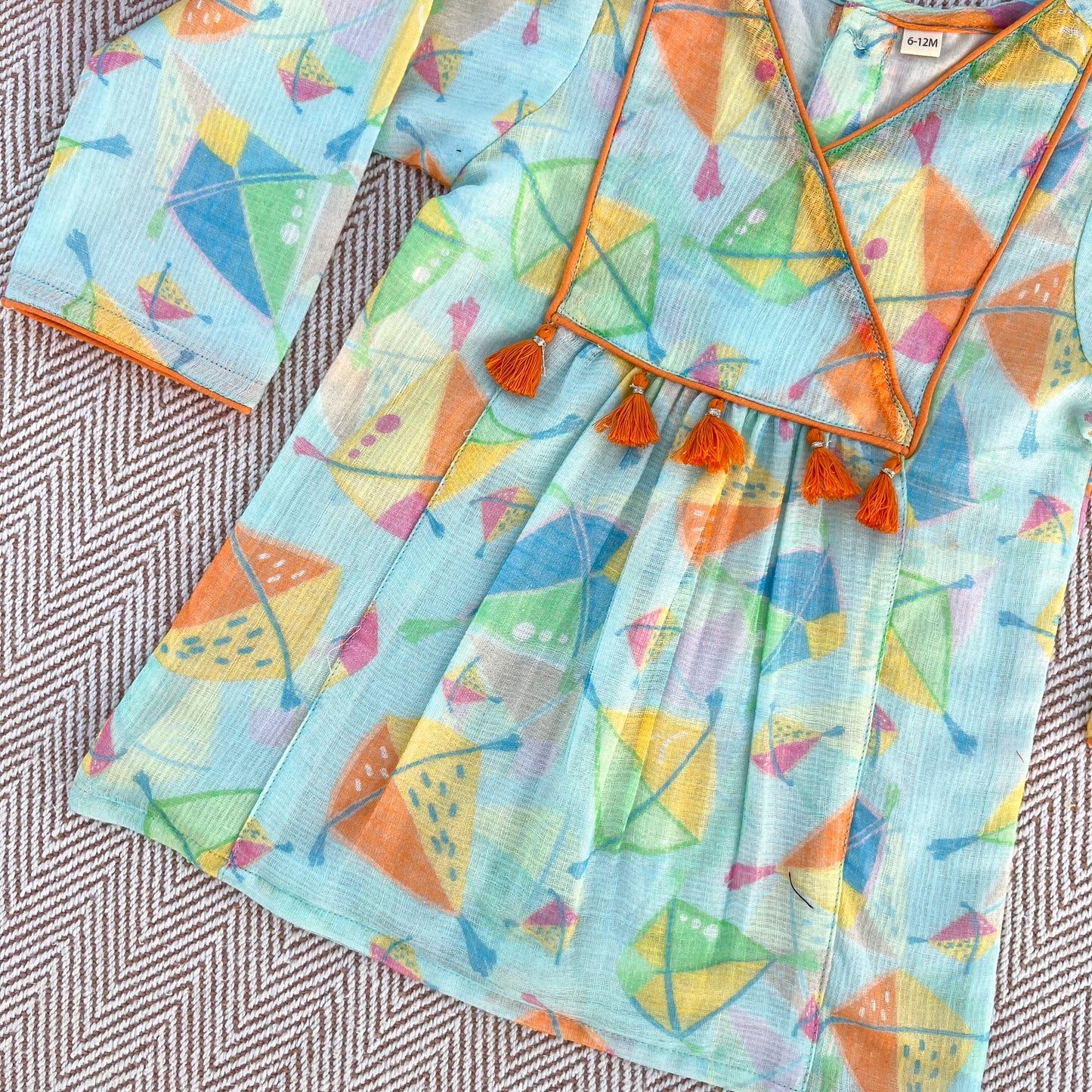 Sankranti special kota doriya with organic cotton voile lining, kites print kurta set for infants, toddlers and kids