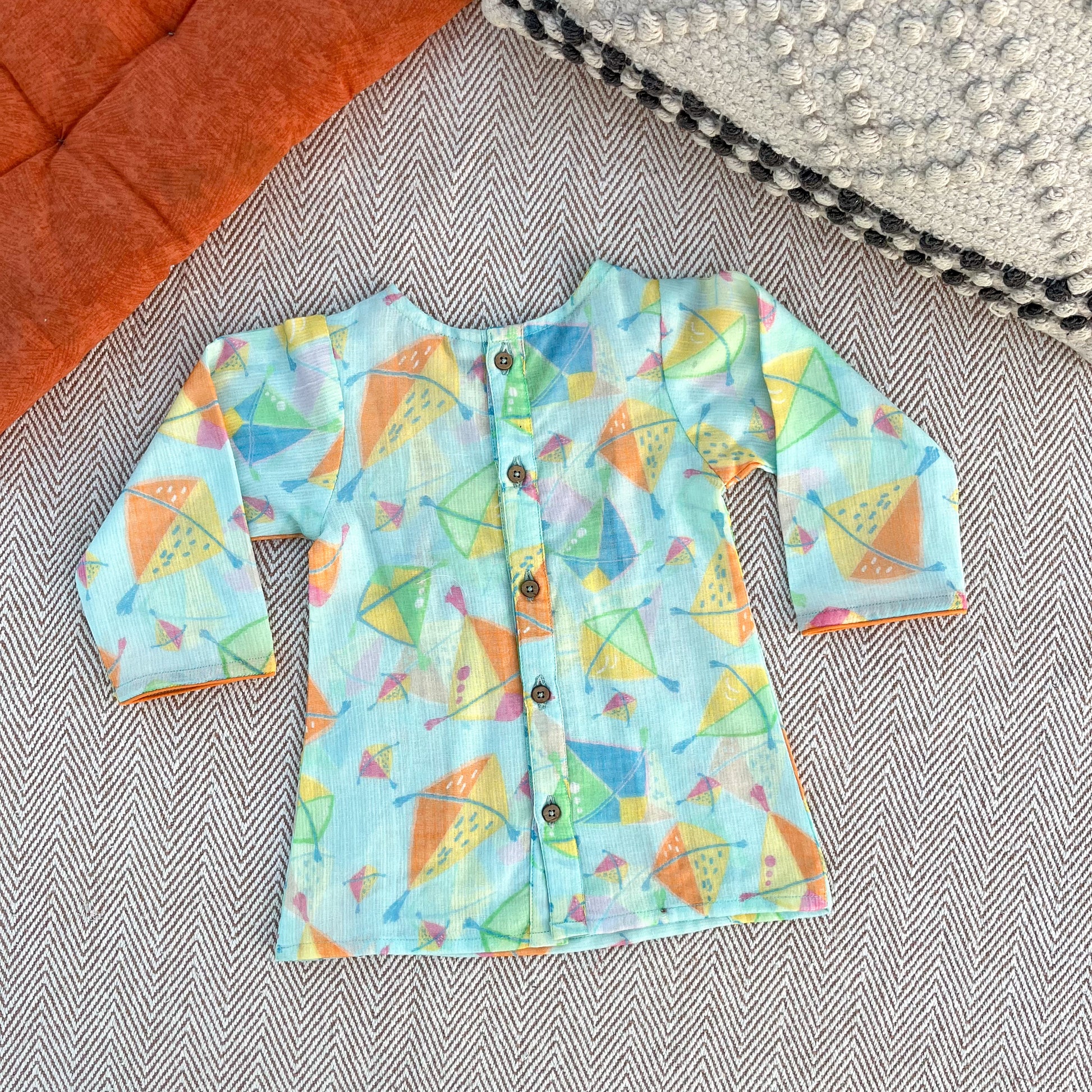 Sankranti special kota doriya with organic cotton voile lining, kites print kurta for infants, toddlers and kids