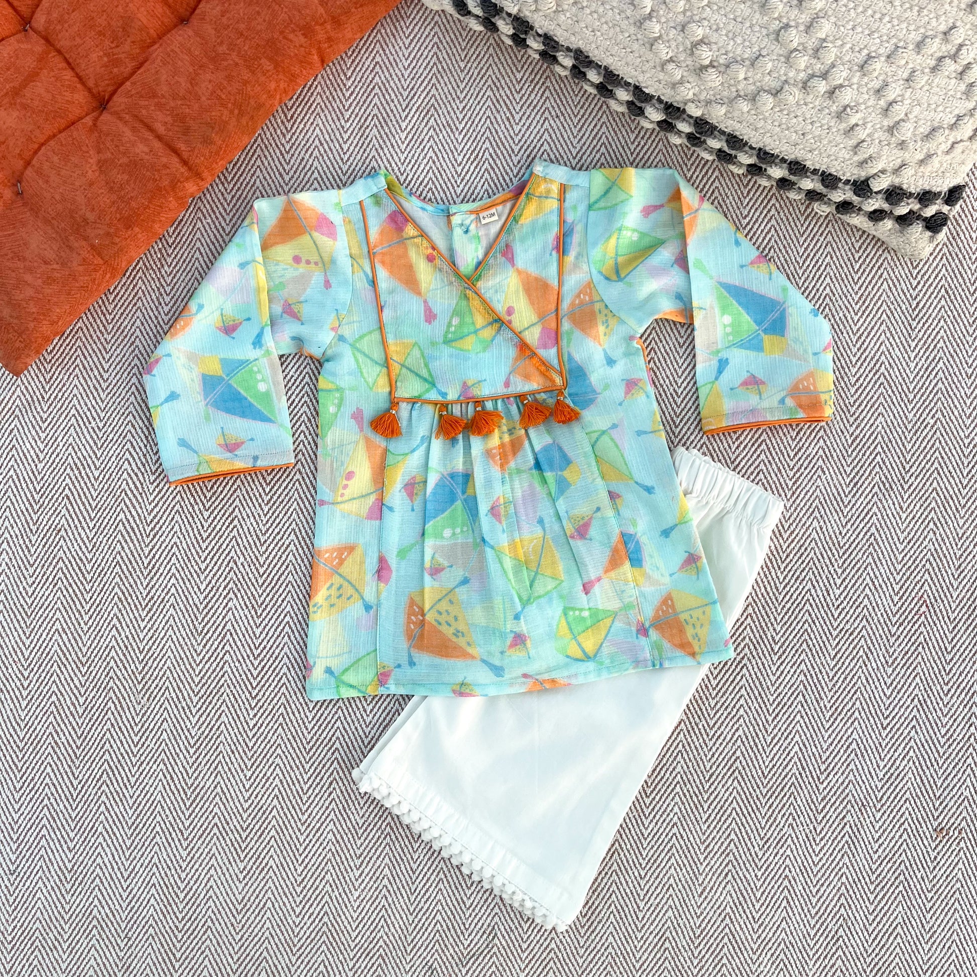 Sankranti special kota doriya with organic cotton voile lining, kites print kurta set for infants, toddlers and kids