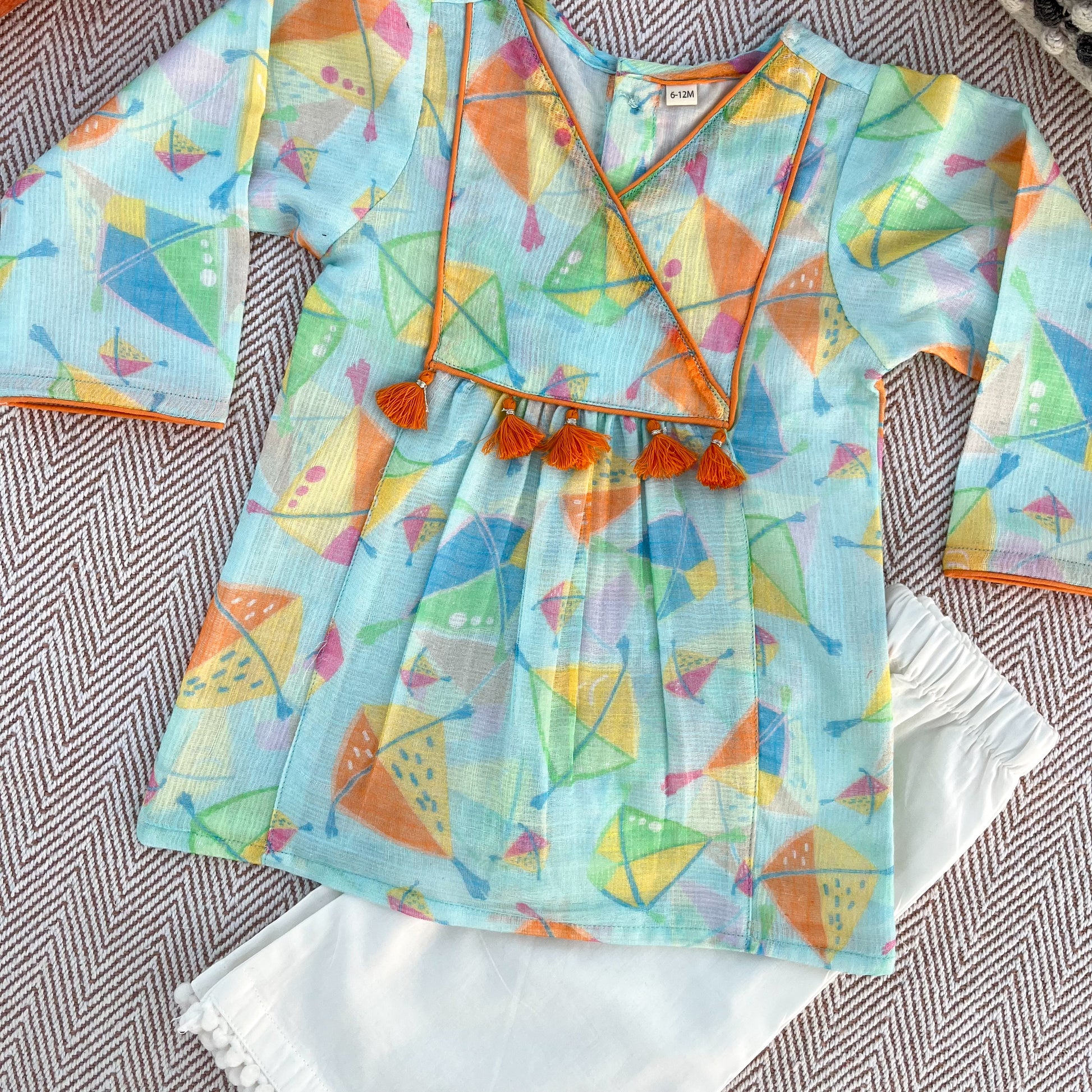 Sankranti special kota doriya with organic cotton voile lining, kites print kurta set for infants, toddlers and kids