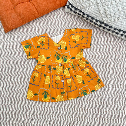 Organic Cotton Frock| Infants and Toddlers| Marigold Orange