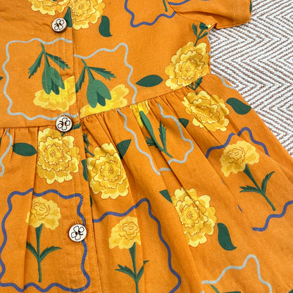 Organic Cotton Frock| Infants and Toddlers| Marigold Orange