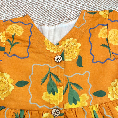 Organic Cotton Frock| Infants and Toddlers| Marigold Orange