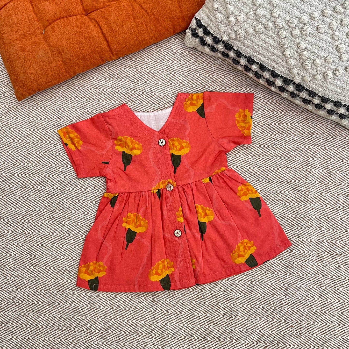 Organic Cotton Frock| Infants and Toddlers| Marigold Pink