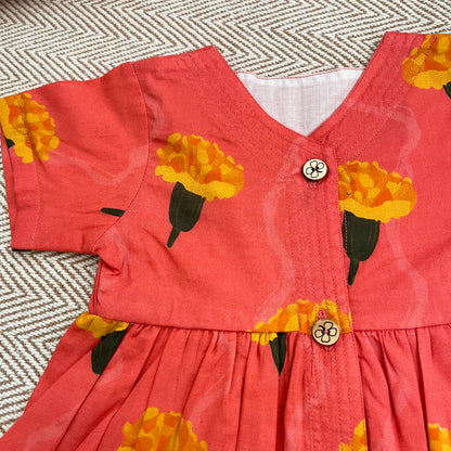 Organic Cotton Frock| Infants and Toddlers| Marigold Pink