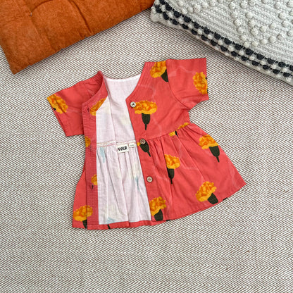 Organic Cotton Frock| Infants and Toddlers| Marigold Pink