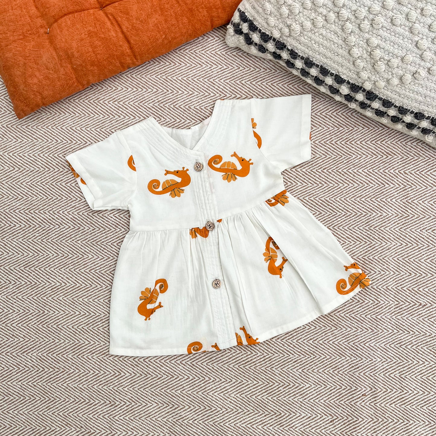 Organic Cotton Frock| Infants and Toddlers| Seahorse Print