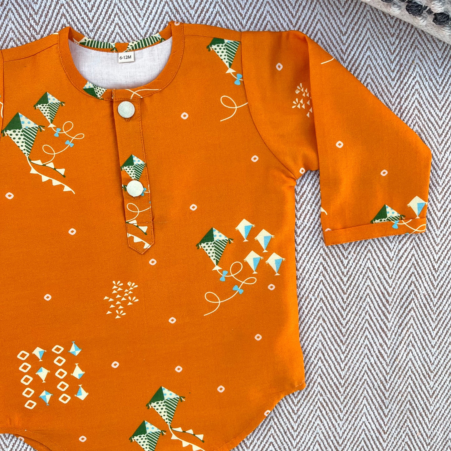 Chanderi Unisex Orange Bandhej Kites Print Kurta