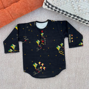 Chanderi Unisex Black Bandhej Kites Print Kurta