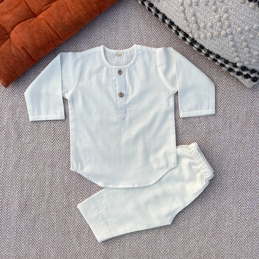Organic Cotton Unisex Plain White Kurta Set