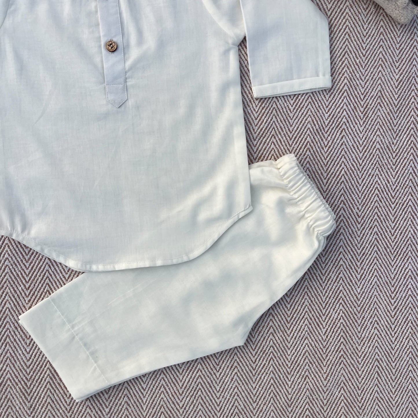 Organic Cotton Unisex Plain White Kurta Set