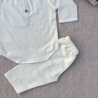Organic Cotton Unisex Plain White Kurta Set