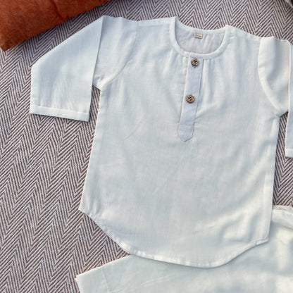 Organic Cotton Unisex Plain White Kurta Set