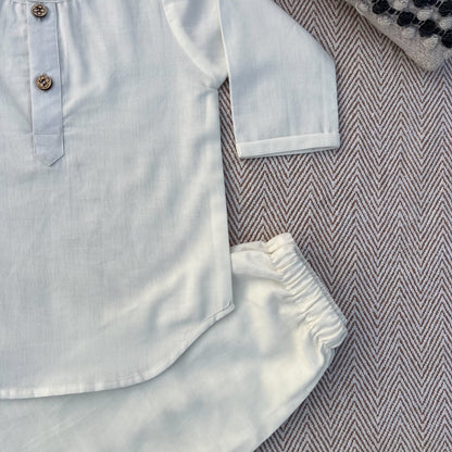 Organic Cotton Unisex Plain White Kurta Set