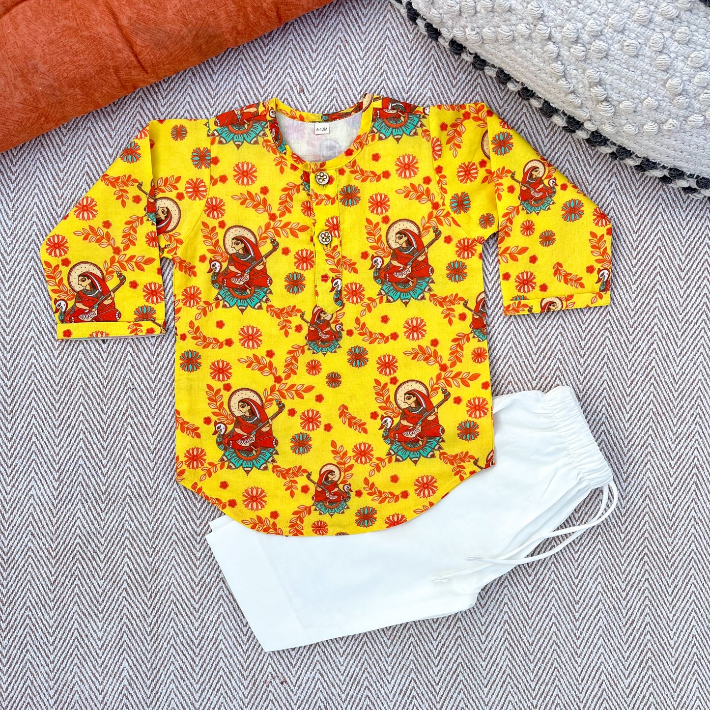 Organic Cotton Unisex 'Vidhya Dehi Saraswati' Kurta Set