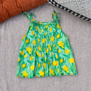 Organic Cotton Green Floral Tie-Up Top