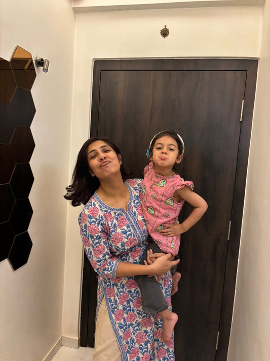 'Nani Ghar ka Champa'- Organic Cotton Pink Floral Kurta for Girls