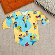 Organic Cotton Unisex 'Holi Hai' Kurta - Beige and Blue