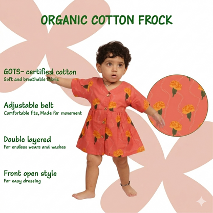 Organic Cotton Frock| Infants and Toddlers| Marigold Pink