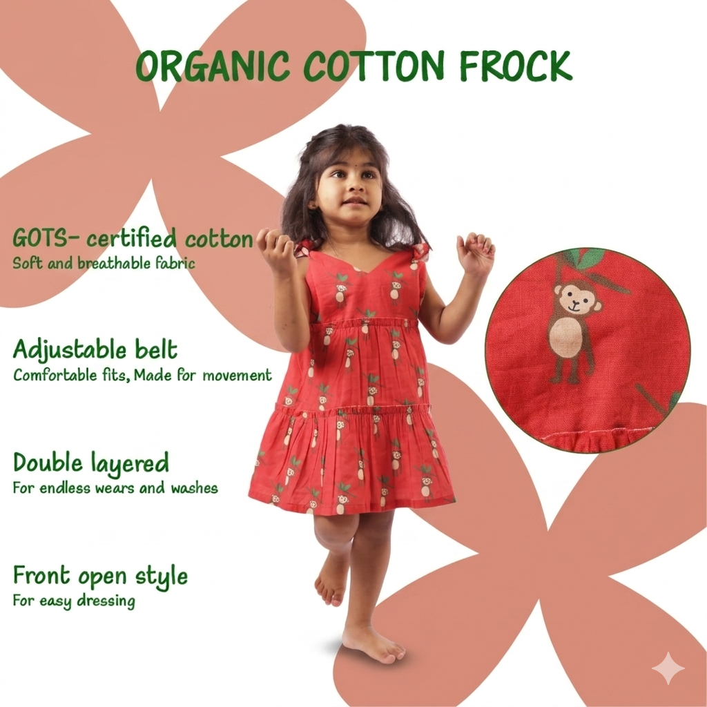 Organic Cotton Frock| Infants and Toddlers| Monkey Print
