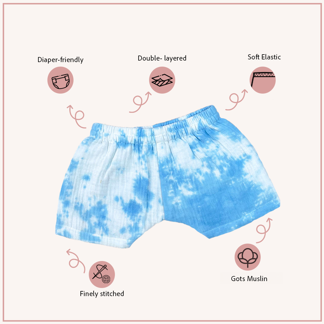 Blue Tie and Dye Muslin Shorts