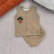 Crinkled Muslin Unisex 'Veer Hanuman' Jhabla Set