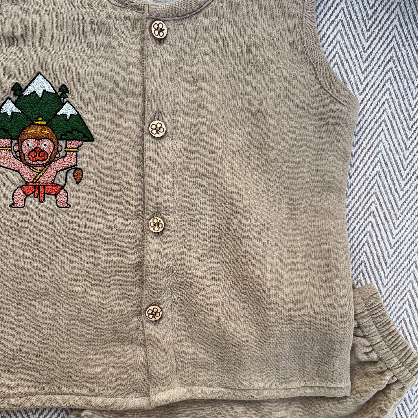 Crinkled Muslin Unisex 'Veer Hanuman' Jhabla Set