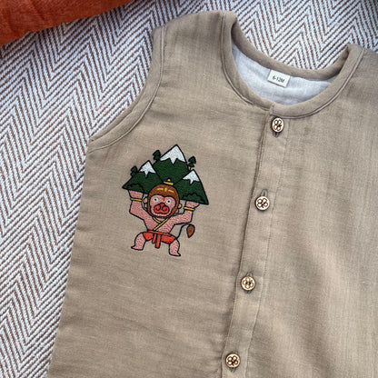 Crinkled Muslin Unisex 'Veer Hanuman' Jhabla Set