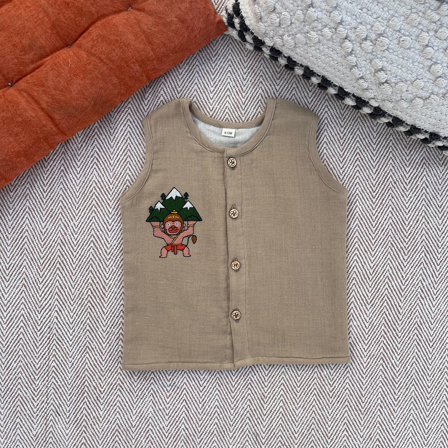 Crinkled Muslin Unisex 'Veer Hanuman' Jhabla Set