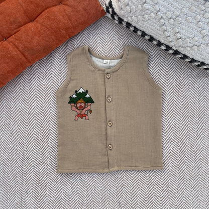 Crinkled Muslin Unisex 'Veer Hanuman' Jhabla Set