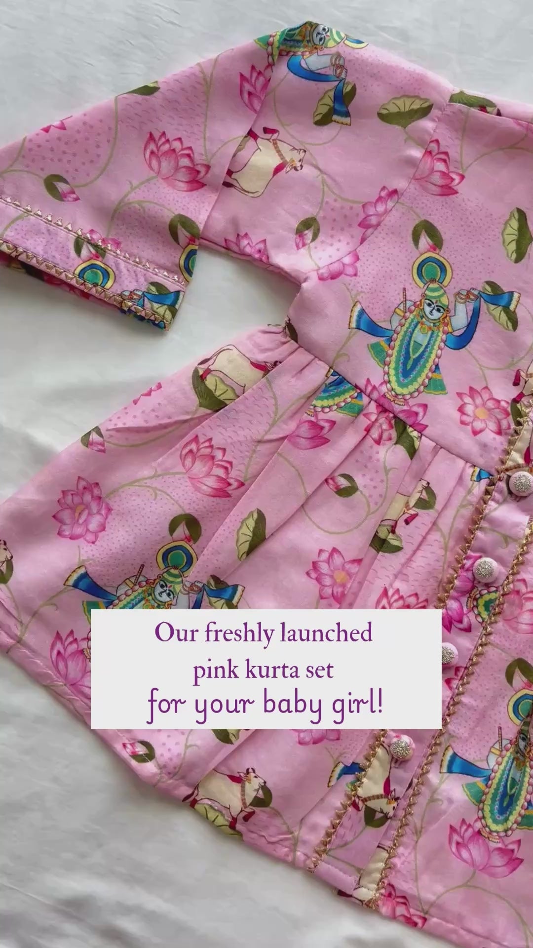 Chanderi Pichwai art inspired Shrinath ji print kurta set for infants, toddlers and kids-perfect for festive occasions