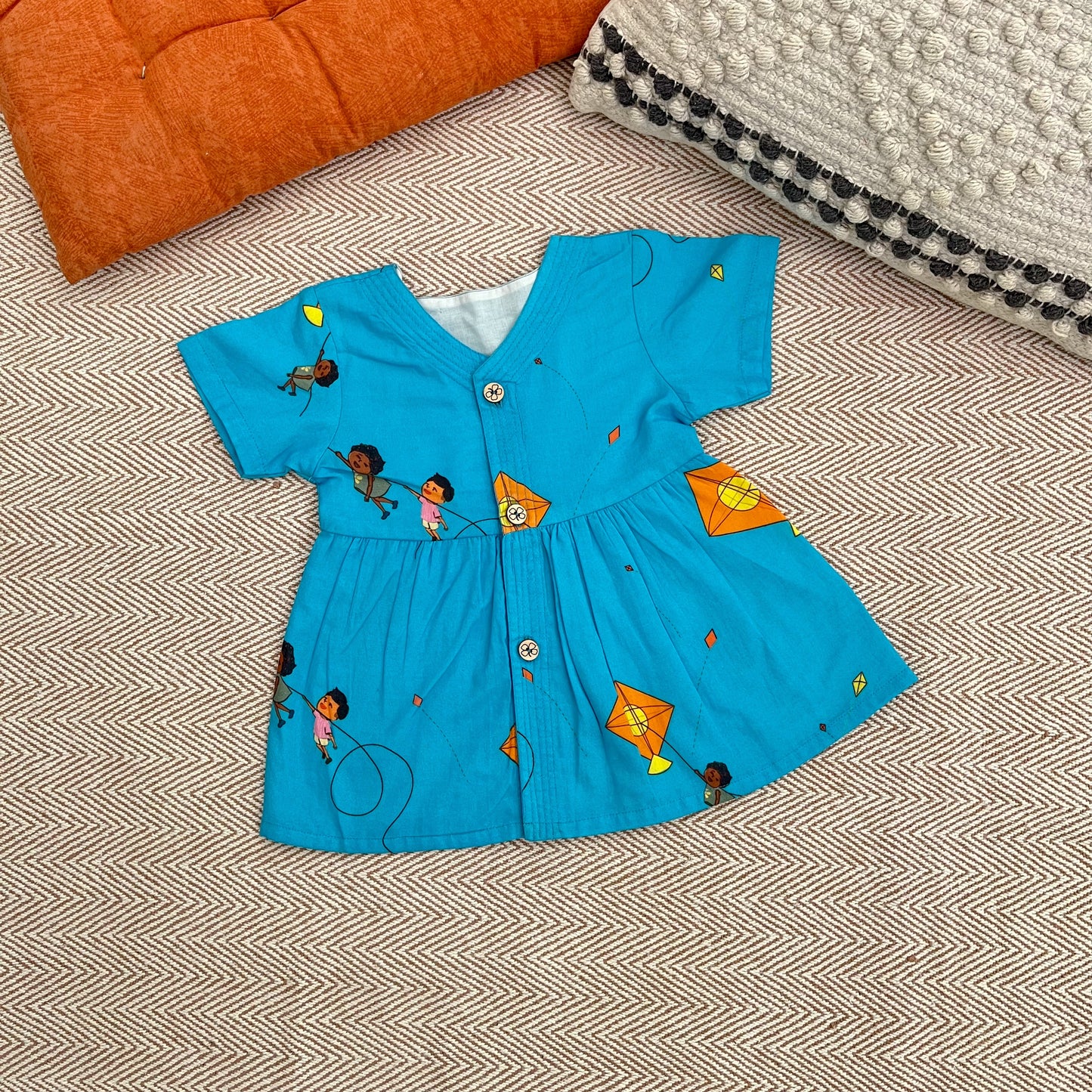 Sankranti special organic cotton kites print frock for infants, toddlers and kids- perfect for festive occasions