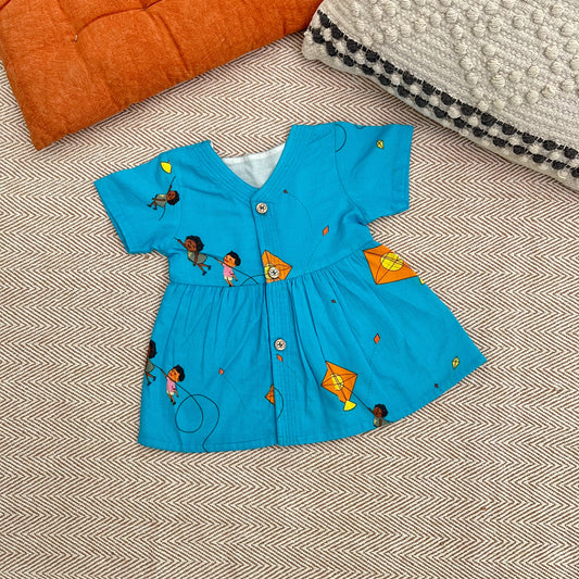 Sankranti special organic cotton kites print frock for infants, toddlers and kids- perfect for festive occasions