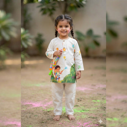 Organic Cotton Unisex 'Pichkari Party' Kurta Set