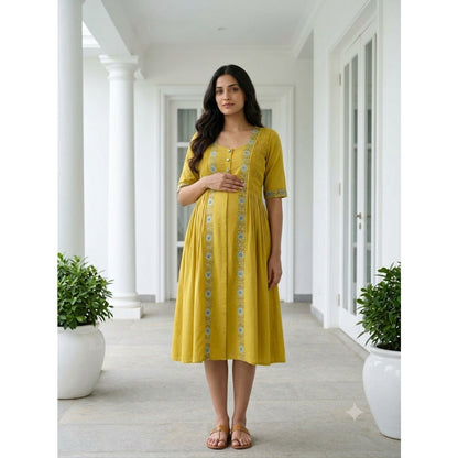 'Aanchal' Yellow Embroidered Dress- Maternity and Nursing Essentials