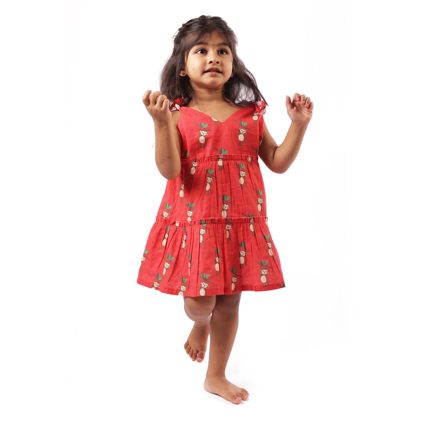 Organic cotton monkey print frock for infants, toddlers and kids-perfect for festive occasions