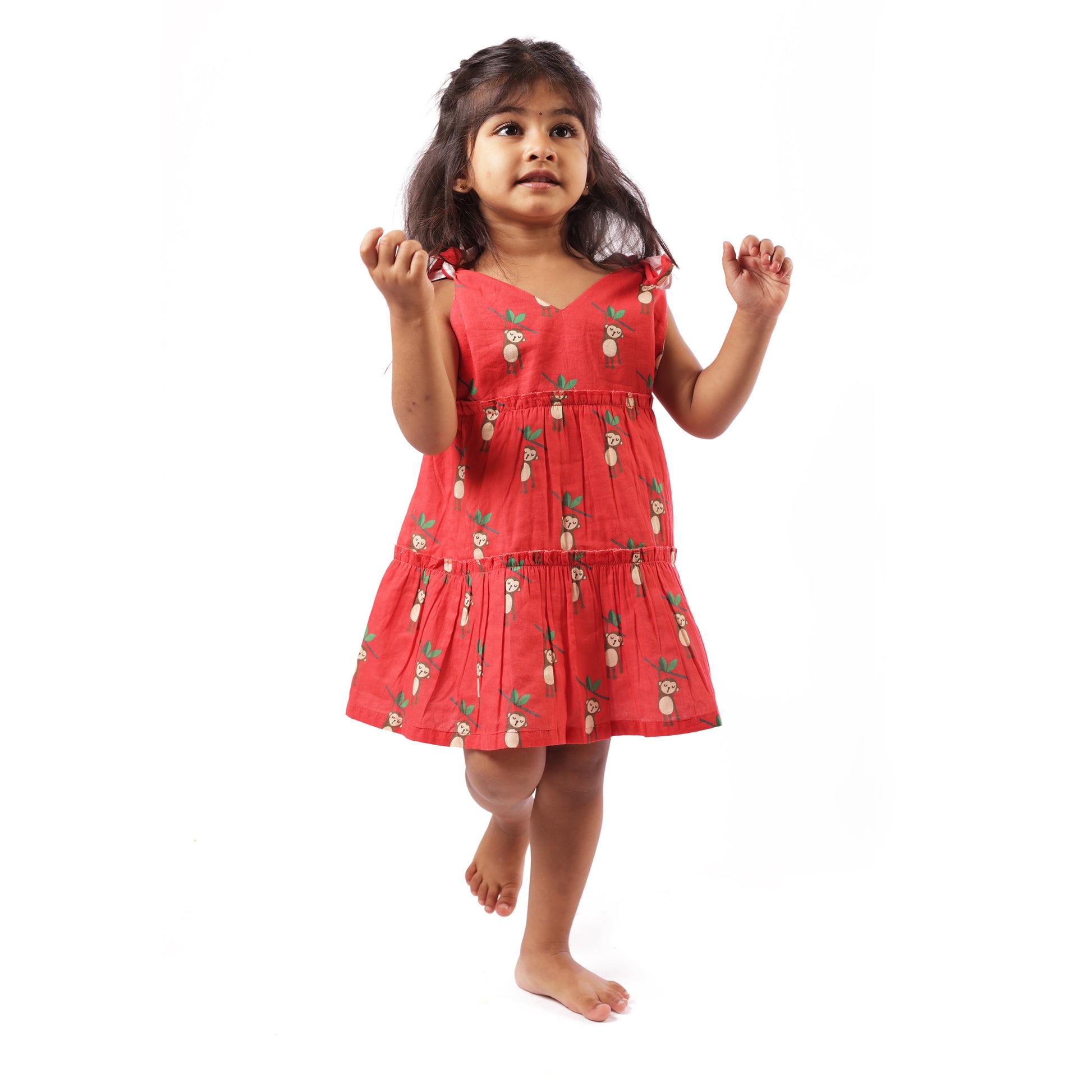 Organic cotton monkey print frock for infants, toddlers and kids-perfect for festive occasions