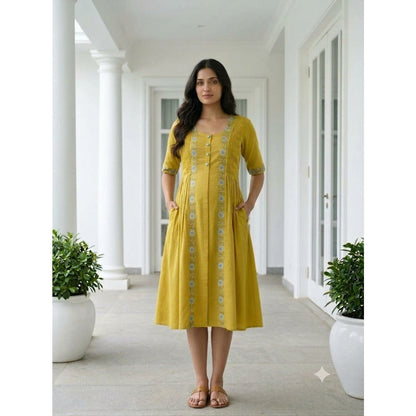 'Aanchal' Yellow Embroidered Dress- Maternity and Nursing Essentials