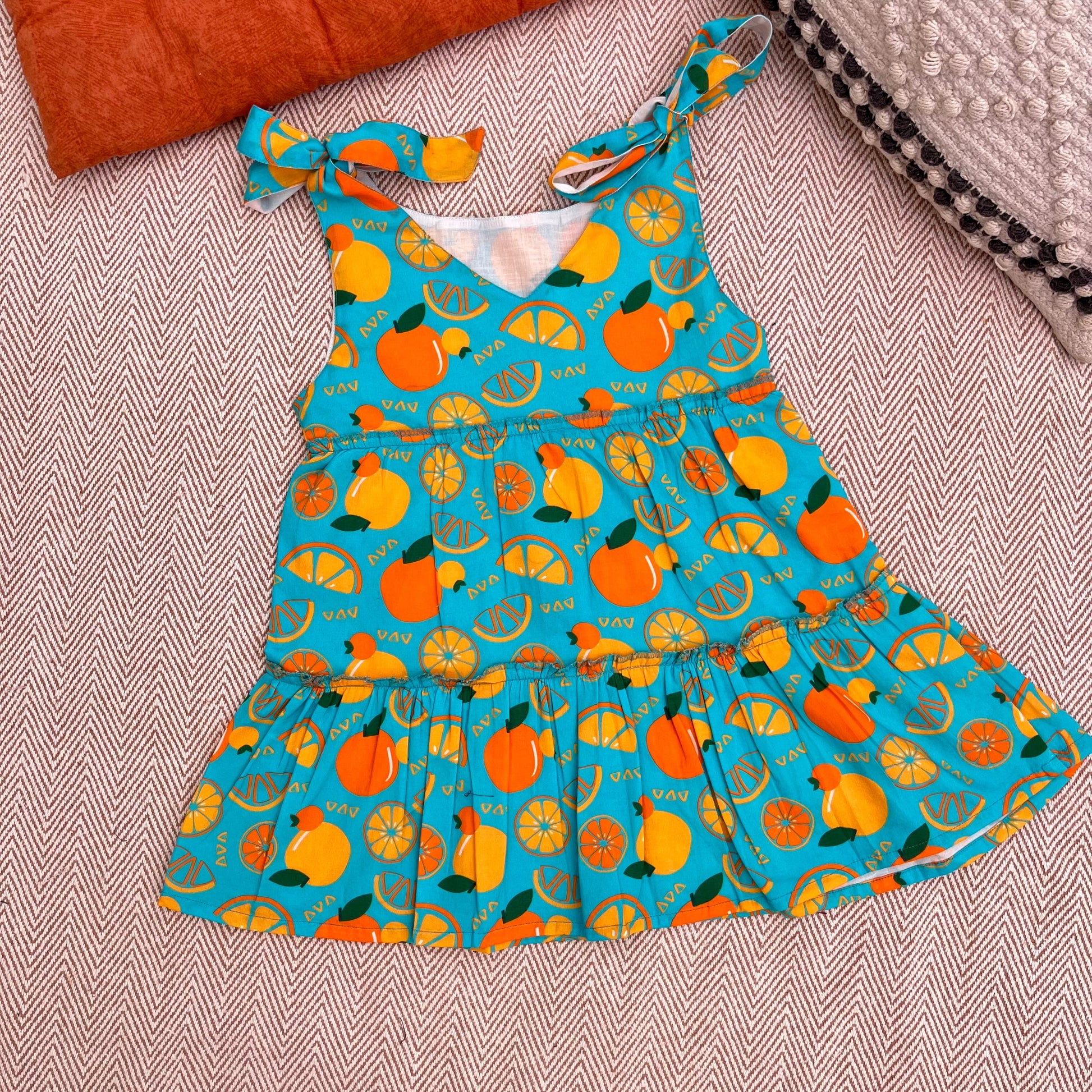Organic cotton oranges print frock for infants, toddlers and kids-perfect for festive occasions