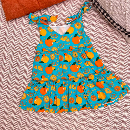 Organic cotton oranges print frock for infants, toddlers and kids-perfect for festive occasions